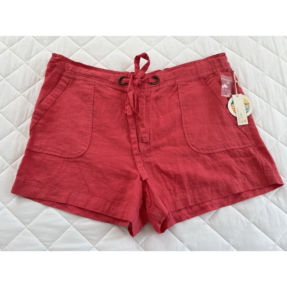 C&C California 100% Linen Coral Drawstring Shorts XL Summer Beachy Boho Coastal